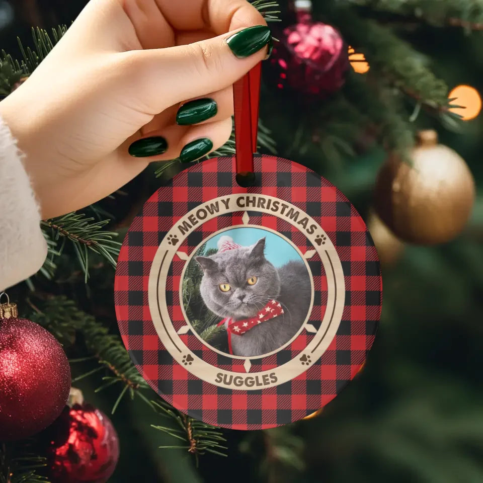 Meowy Christmas - Custom Photo - Personalized Gifts For Cat Lovers - Metal Ornament