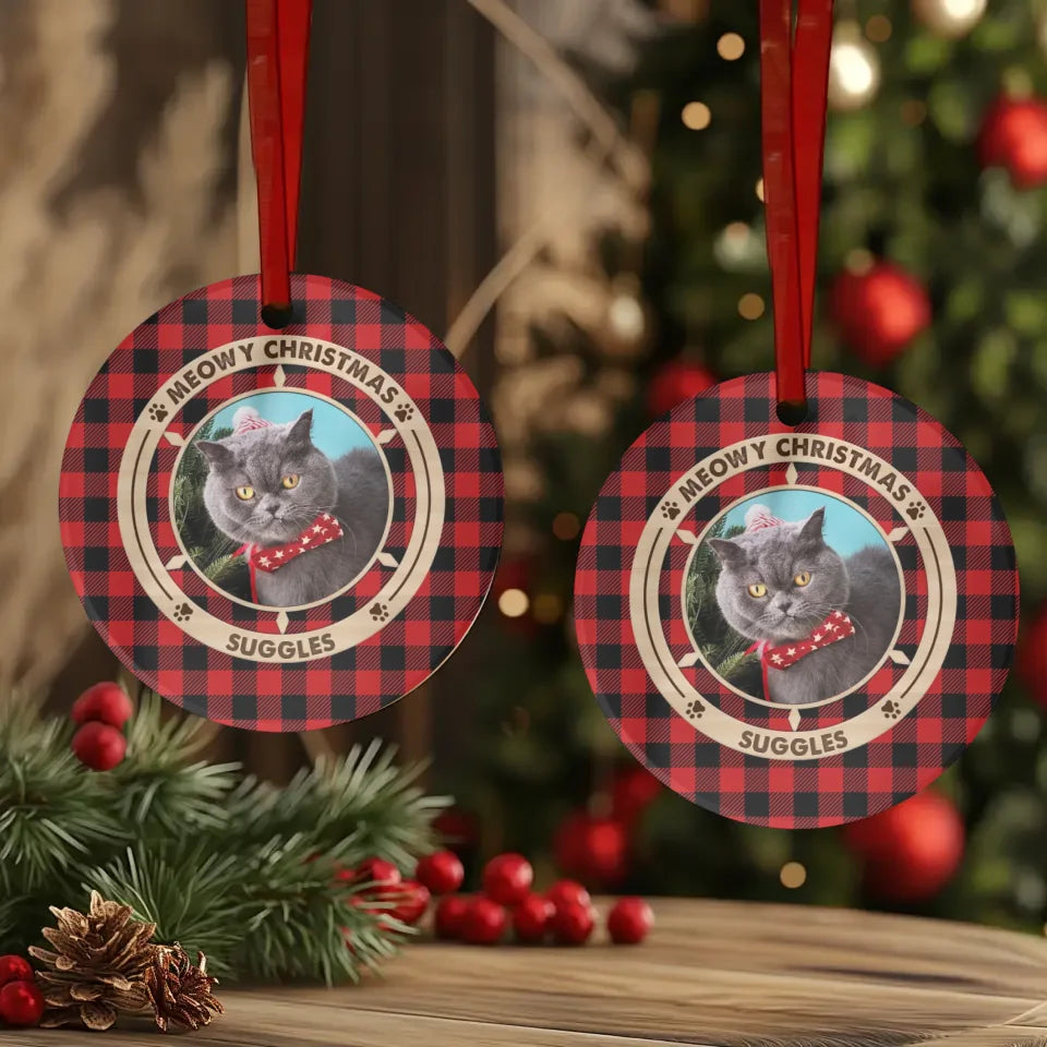 Meowy Christmas - Custom Photo - Personalized Gifts For Cat Lovers - Metal Ornament