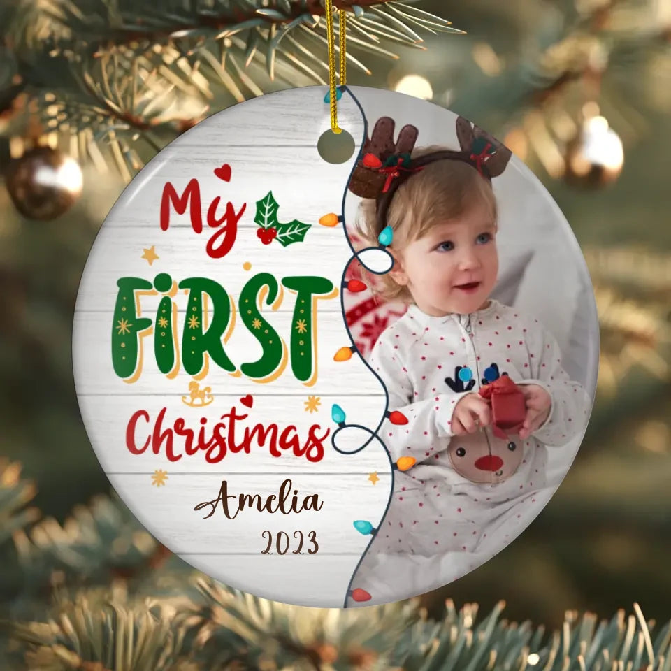 First Christmas - Custom Photo - Personalized Gifts For Baby - Christmas Ball Ornament