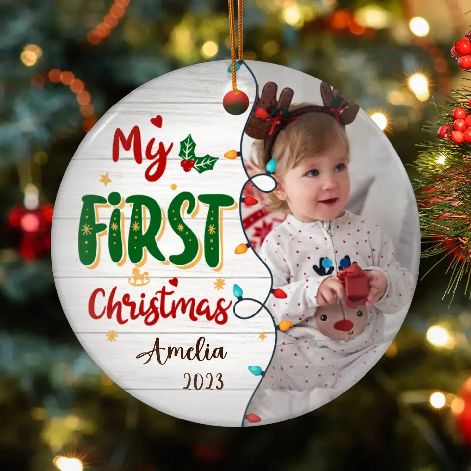 First Christmas - Custom Photo - Personalized Gifts For Baby - Christmas Ball Ornament