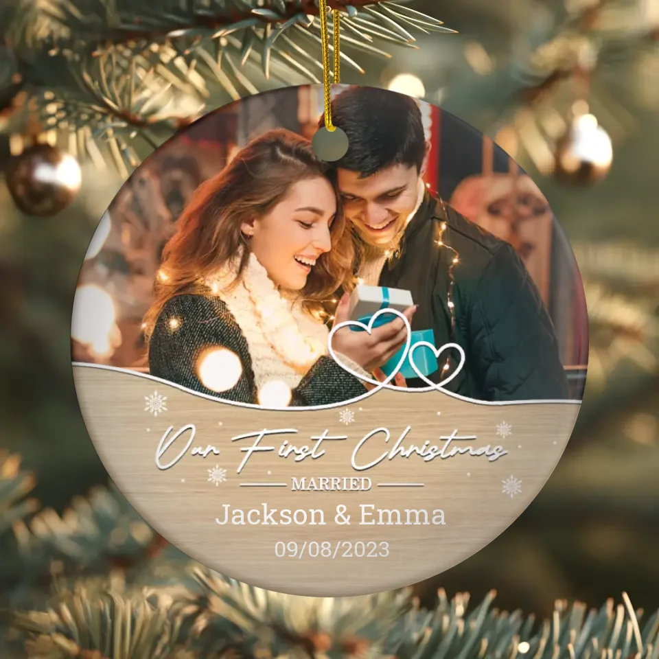 Our First Christmas - Custom Photo - Personalized Gifts For Couples - Glass Ornament