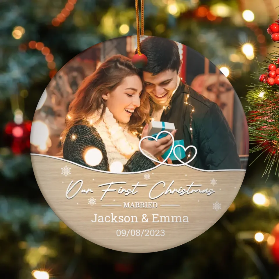 Our First Christmas - Custom Photo - Personalized Gifts For Couples - Glass Ornament