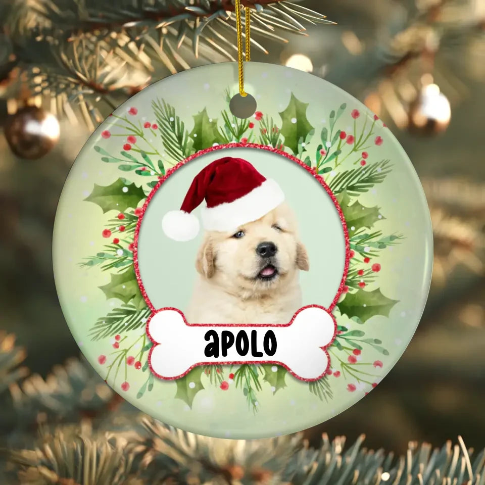 Woofy Christmas - Custom Photo - Personalized Gifts For Dog Lovers - Acrylic With Ribbon Ornament