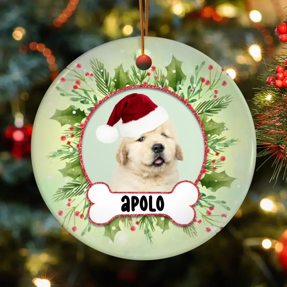 Woofy Christmas - Custom Photo - Personalized Gifts For Dog Lovers - Acrylic With Ribbon Ornament