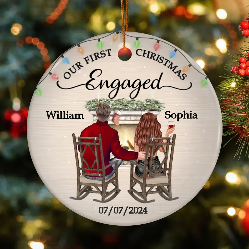 First Christmas Engaged Couple - Personalized Gift For Couple - Ornament