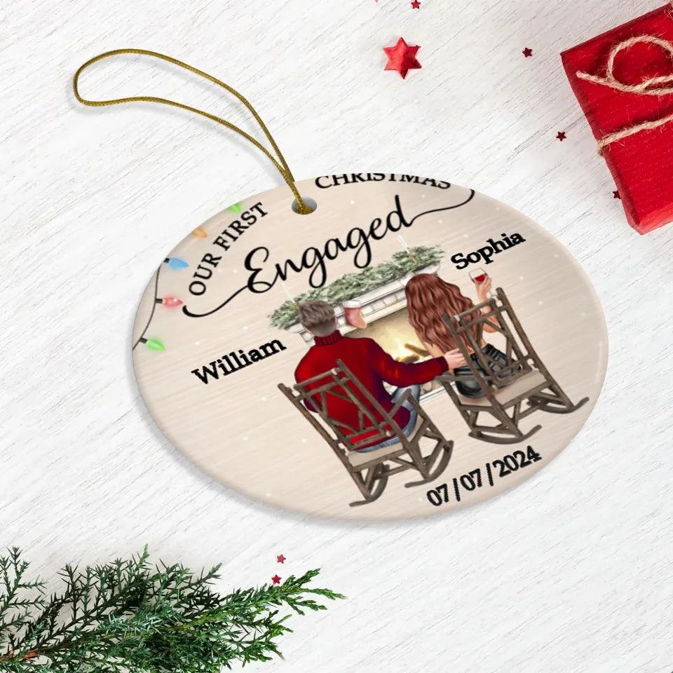 First Christmas Engaged Couple - Personalized Gift For Couple - Ornament