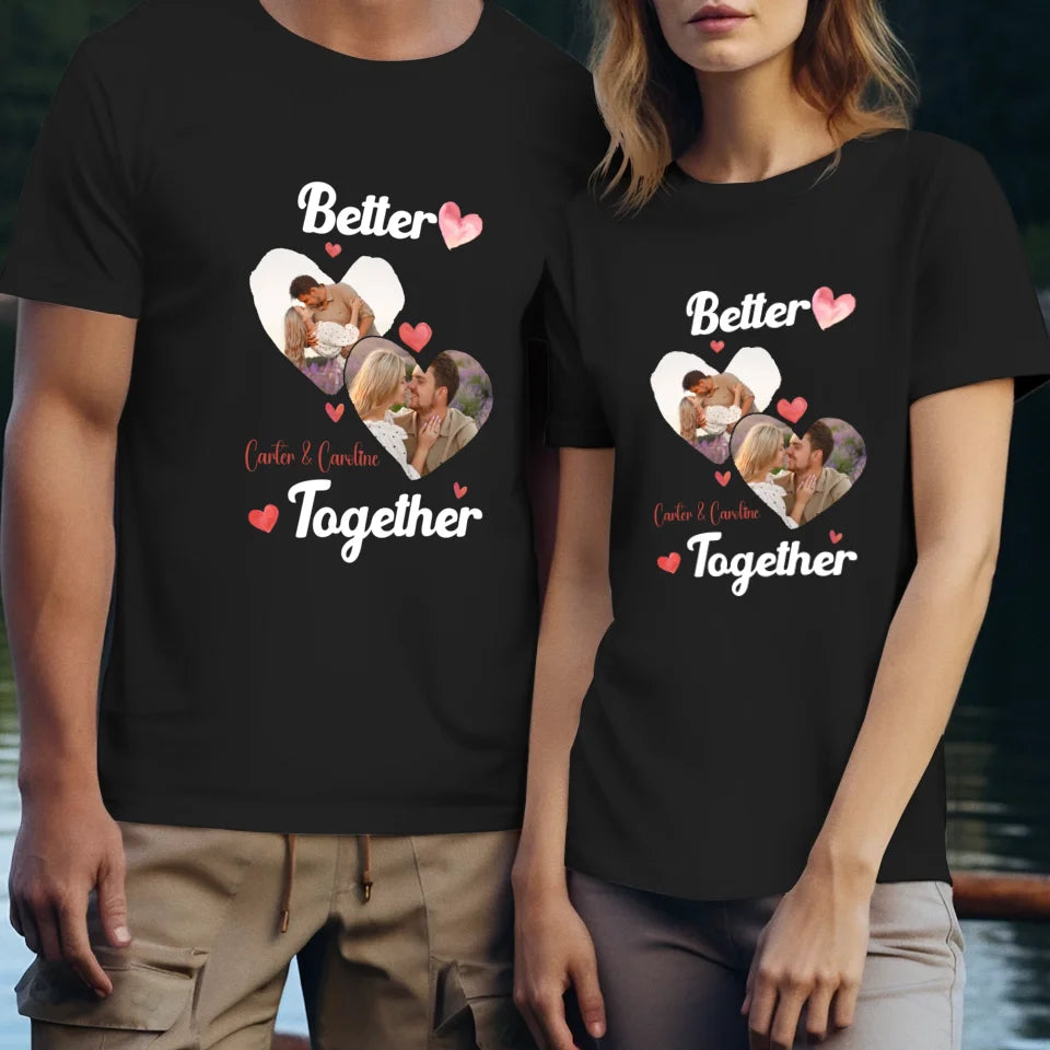 Better Together Valentine With Hearts Decor - Personalized Gifts For Couples - Unisex T-Shirt