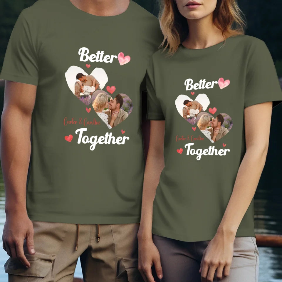 Better Together Valentine With Hearts Decor - Personalized Gifts For Couples - Unisex T-Shirt