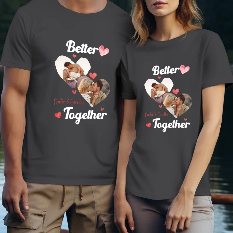 Better Together Valentine With Hearts Decor - Personalized Gifts For Couples - Unisex T-Shirt