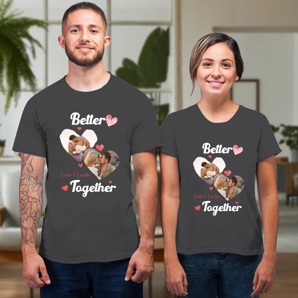 Better Together Valentine With Hearts Decor - Personalized Gifts For Couples - Unisex T-Shirt