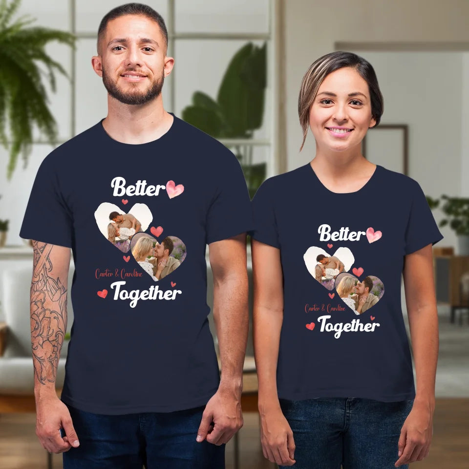 Better Together Valentine With Hearts Decor - Personalized Gifts For Couples - Unisex T-Shirt