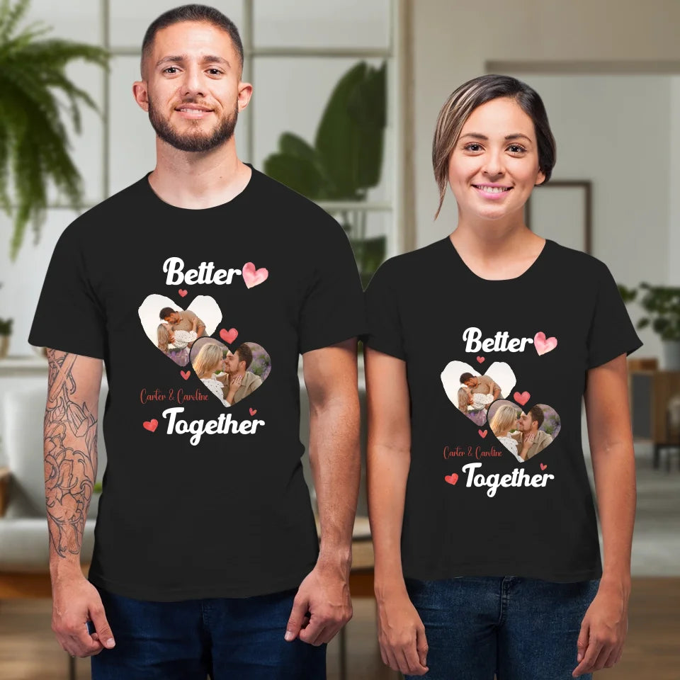 Better Together Valentine With Hearts Decor - Personalized Gifts For Couples - Unisex T-Shirt