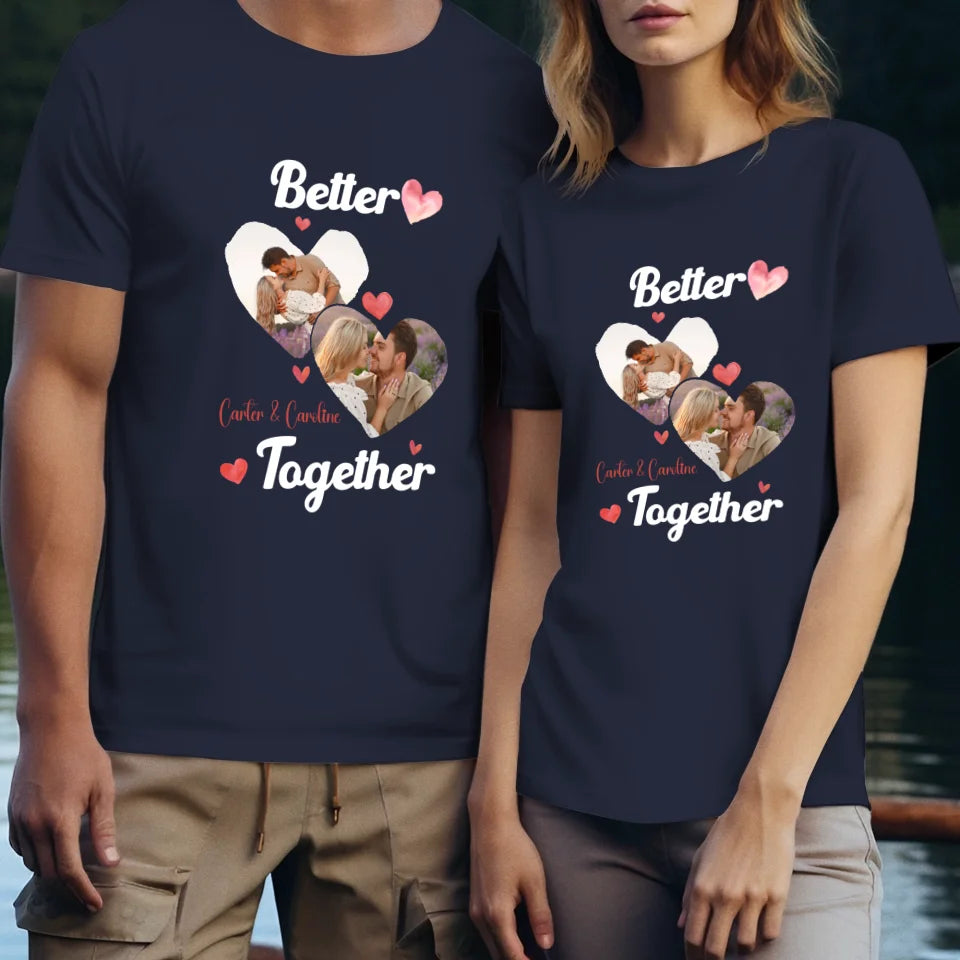 Better Together Valentine With Hearts Decor - Personalized Gifts For Couples - Unisex T-Shirt