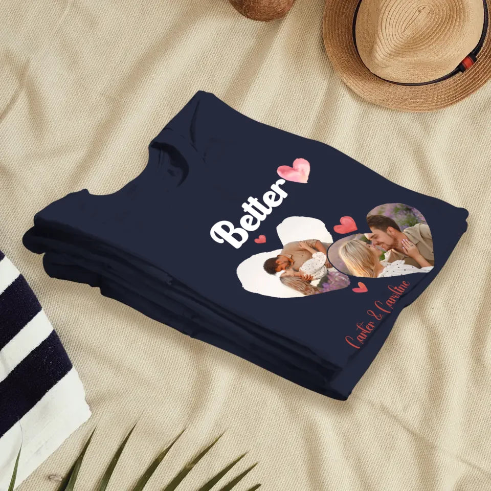 Better Together Valentine With Hearts Decor - Personalized Gifts For Couples - Unisex T-Shirt