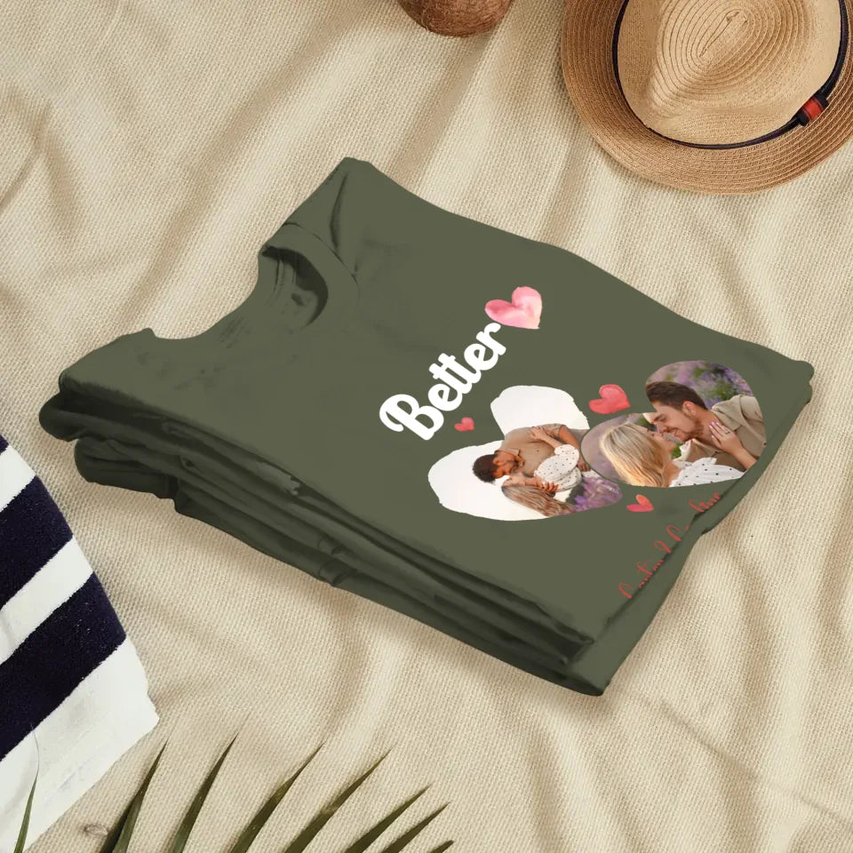 Better Together Valentine With Hearts Decor - Personalized Gifts For Couples - Unisex T-Shirt