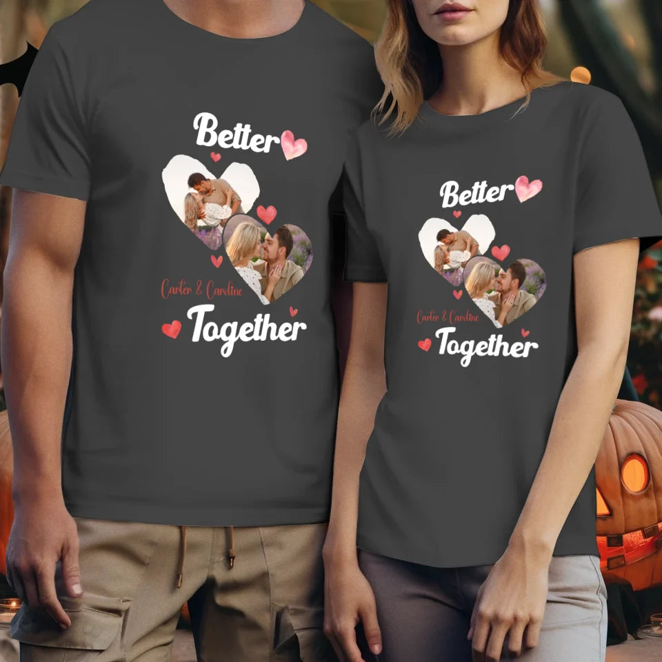 Better Together Valentine With Hearts Decor - Personalized Gifts For Couples - Unisex T-Shirt