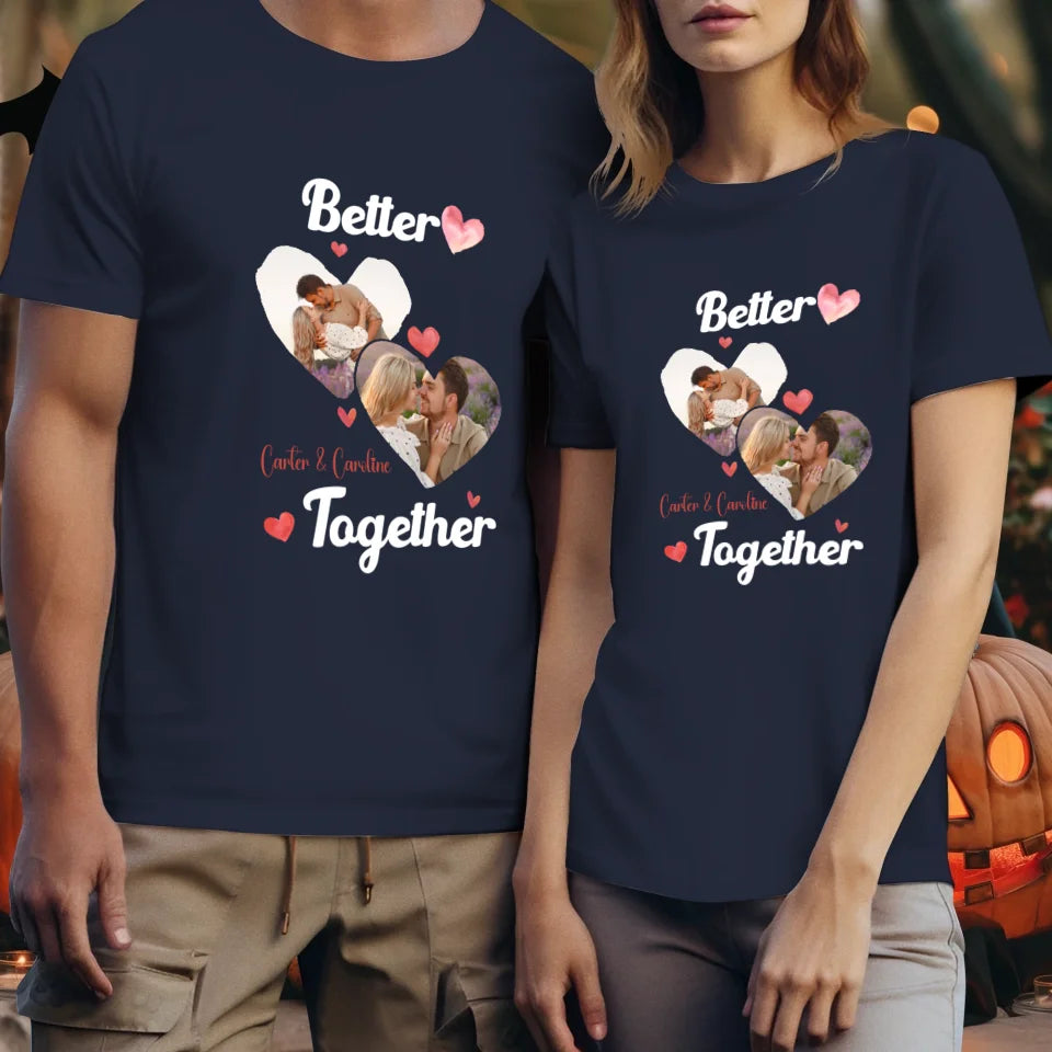 Better Together Valentine With Hearts Decor - Personalized Gifts For Couples - Unisex T-Shirt