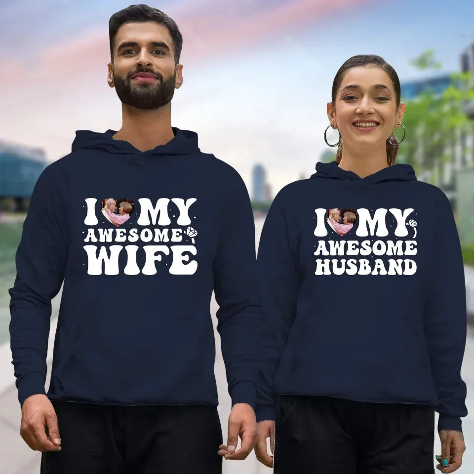 I Heart My Awesome Husband - Love You Forever - Personalized Gifts For Couple - Unisex Hoodie