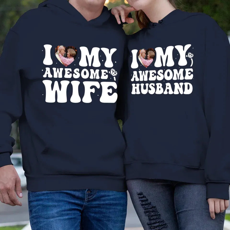 I Heart My Awesome Husband - Love You Forever - Personalized Gifts For Couple - Unisex Hoodie