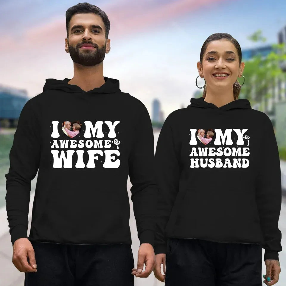 I Heart My Awesome Husband - Love You Forever - Personalized Gifts For Couple - Unisex Hoodie