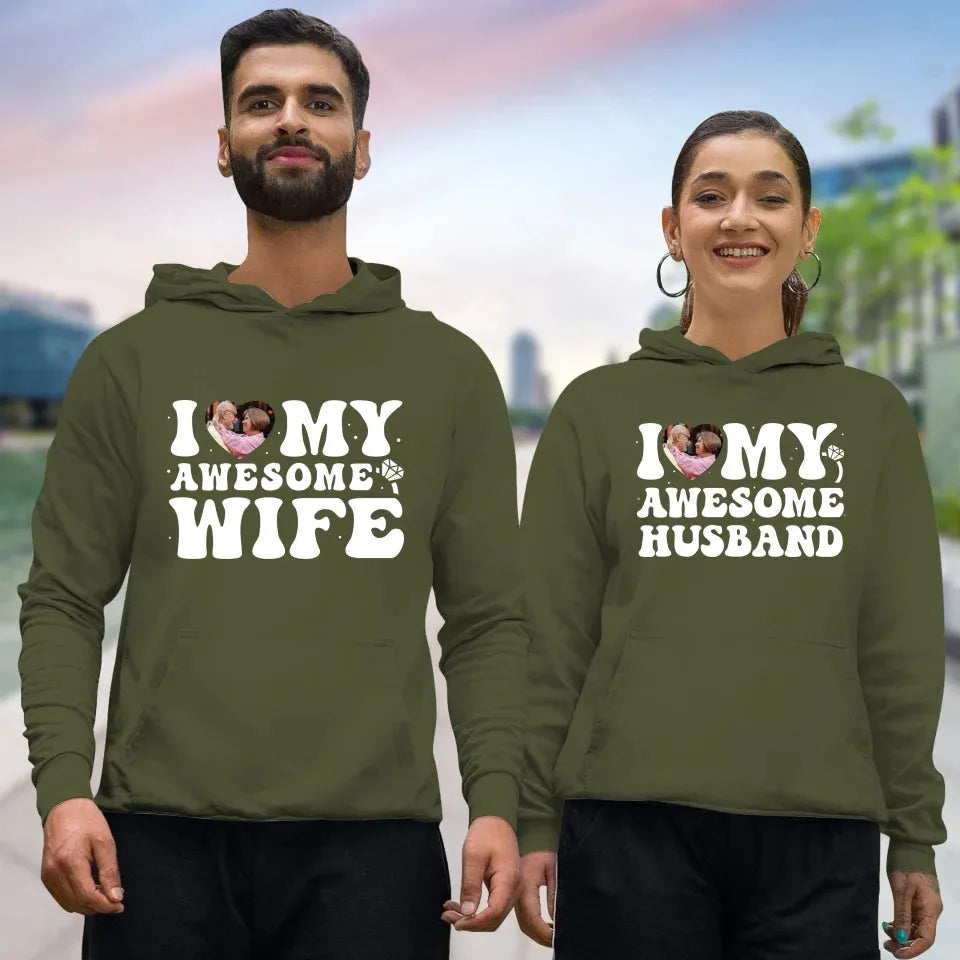 I Heart My Awesome Husband - Love You Forever - Personalized Gifts For Couple - Unisex Hoodie