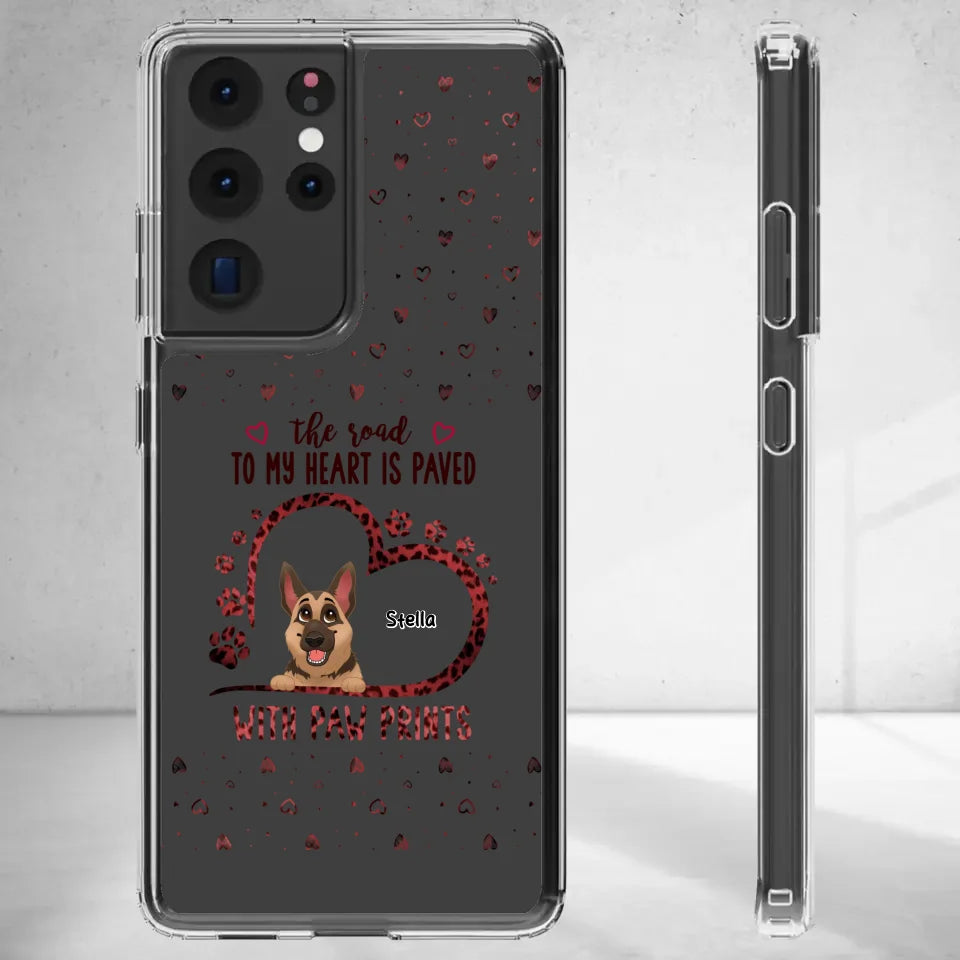 The Road To My Heart Is Paved With Paw Prints - Custom Name - Personalized Gifts For Dog Lovers - iPhone Clear Phone Case