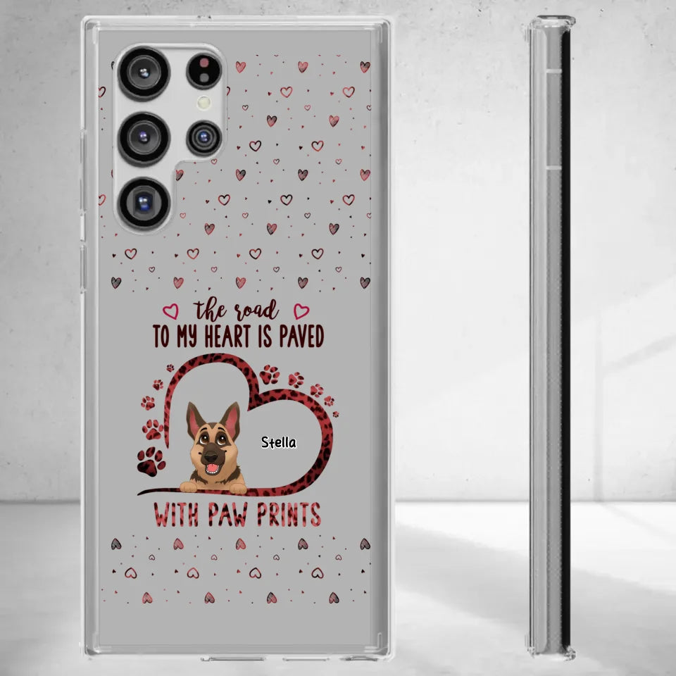 The Road To My Heart Is Paved With Paw Prints - Custom Name - Personalized Gifts For Dog Lovers - iPhone Clear Phone Case