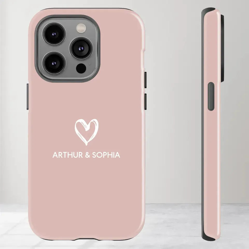 Pastel Background Combined Names & Icon Of Loving Couples - Personalized Gifts For Couples - Tough Phone Case