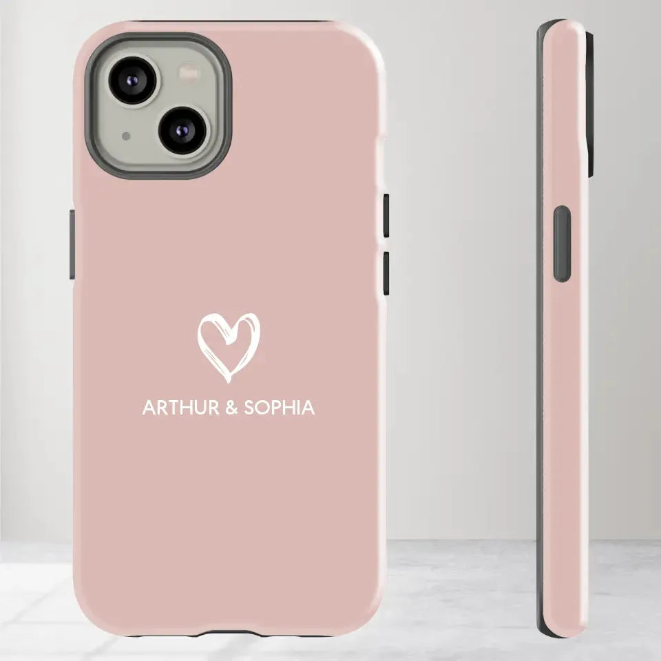 Pastel Background Combined Names & Icon Of Loving Couples - Personalized Gifts For Couples - Tough Phone Case