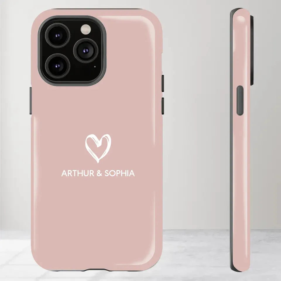 Pastel Background Combined Names & Icon Of Loving Couples - Personalized Gifts For Couples - Tough Phone Case