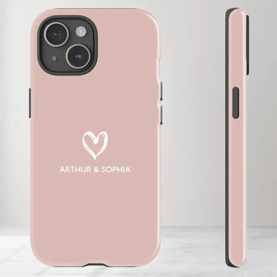 Pastel Background Combined Names & Icon Of Loving Couples - Personalized Gifts For Couples - Tough Phone Case