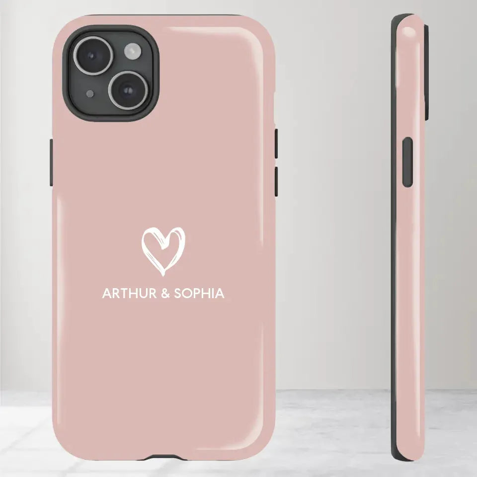 Pastel Background Combined Names & Icon Of Loving Couples - Personalized Gifts For Couples - Tough Phone Case