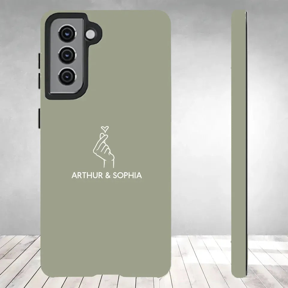 Pastel Background Combined Names & Icon Of Loving Couples - Personalized Gifts For Couples - Tough Phone Case