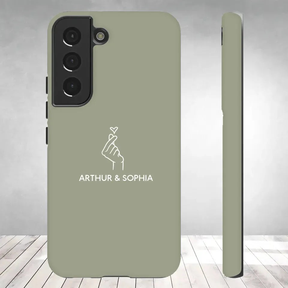 Pastel Background Combined Names & Icon Of Loving Couples - Personalized Gifts For Couples - Tough Phone Case