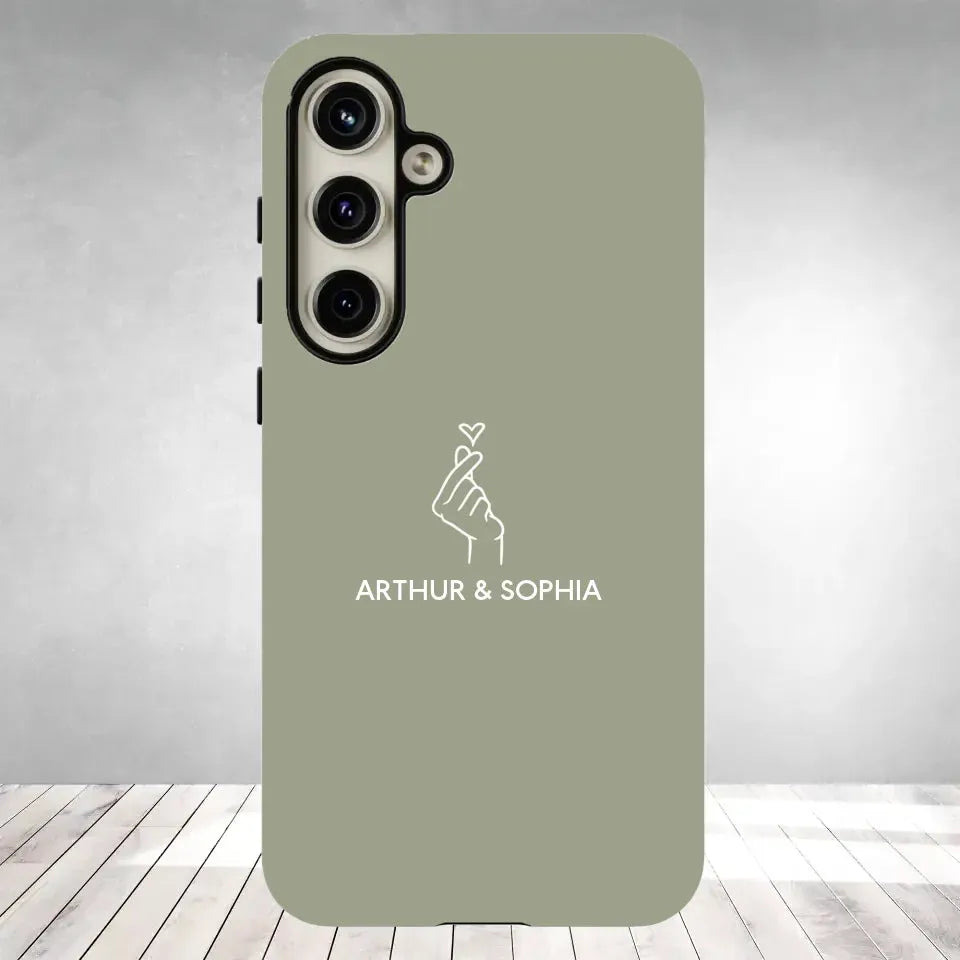 Pastel Background Combined Names & Icon Of Loving Couples - Personalized Gifts For Couples - Tough Phone Case