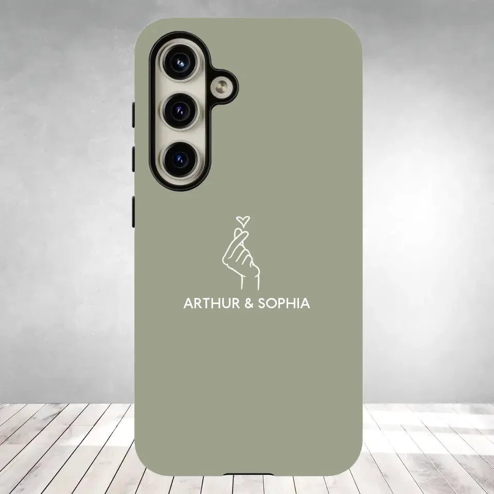 Pastel Background Combined Names & Icon Of Loving Couples - Personalized Gifts For Couples - Tough Phone Case