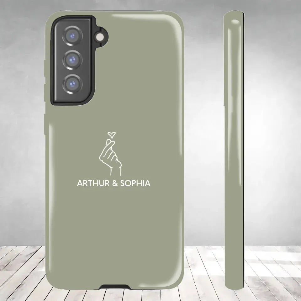 Pastel Background Combined Names & Icon Of Loving Couples - Personalized Gifts For Couples - Tough Phone Case