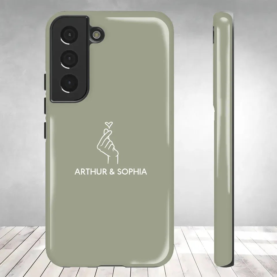 Pastel Background Combined Names & Icon Of Loving Couples - Personalized Gifts For Couples - Tough Phone Case