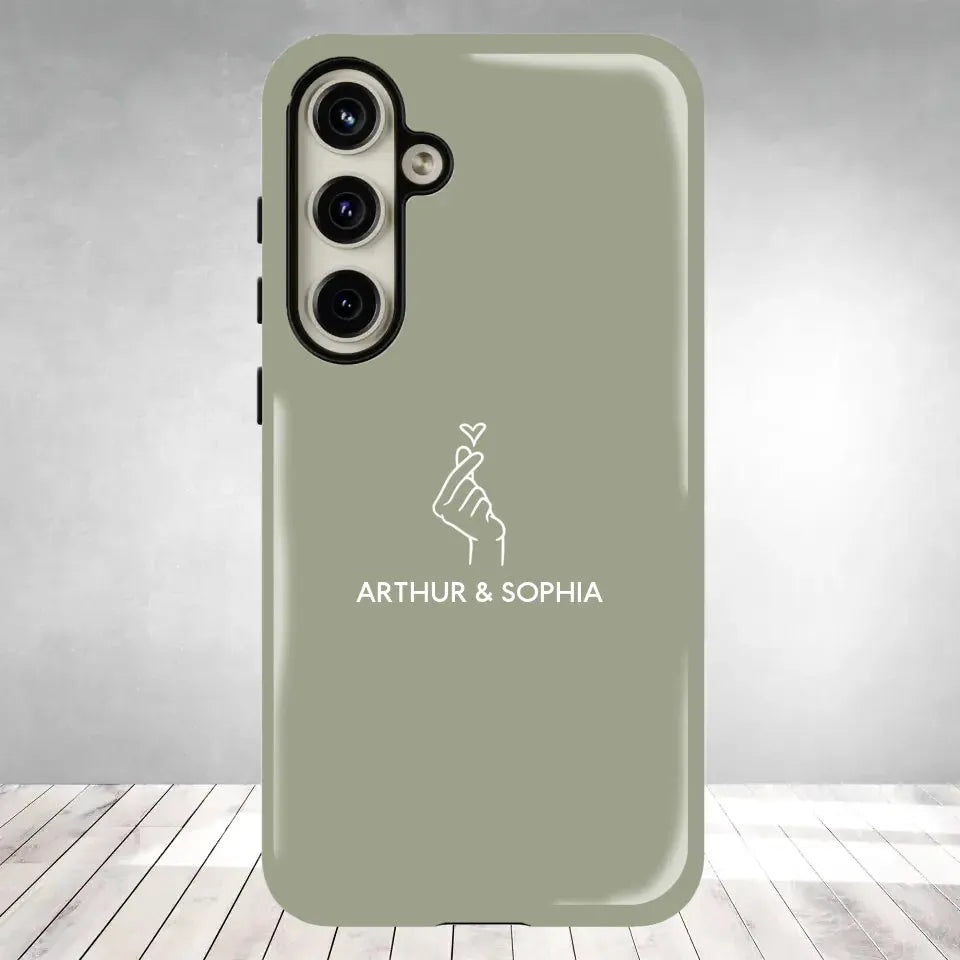 Pastel Background Combined Names & Icon Of Loving Couples - Personalized Gifts For Couples - Tough Phone Case