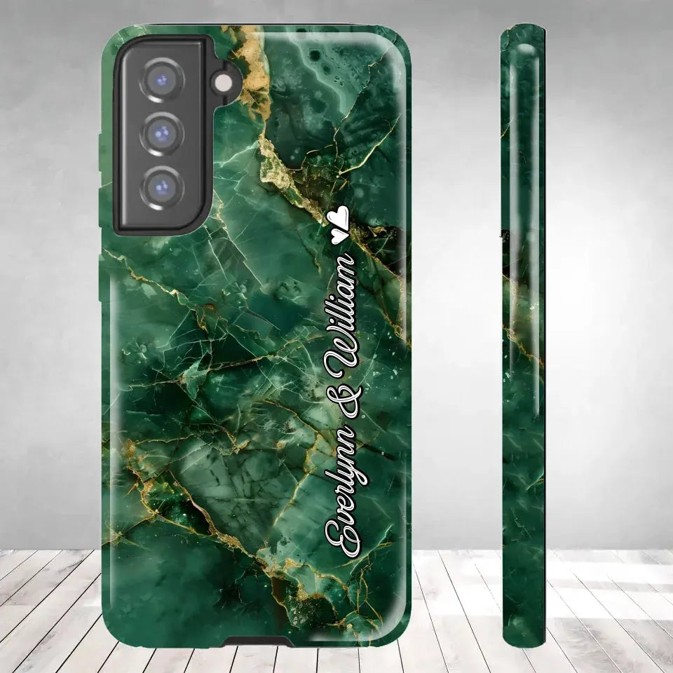 Heart-Themed Background Combined Names Of Loving Couples - Personalized Gifts For Couples - Tough Phone Case