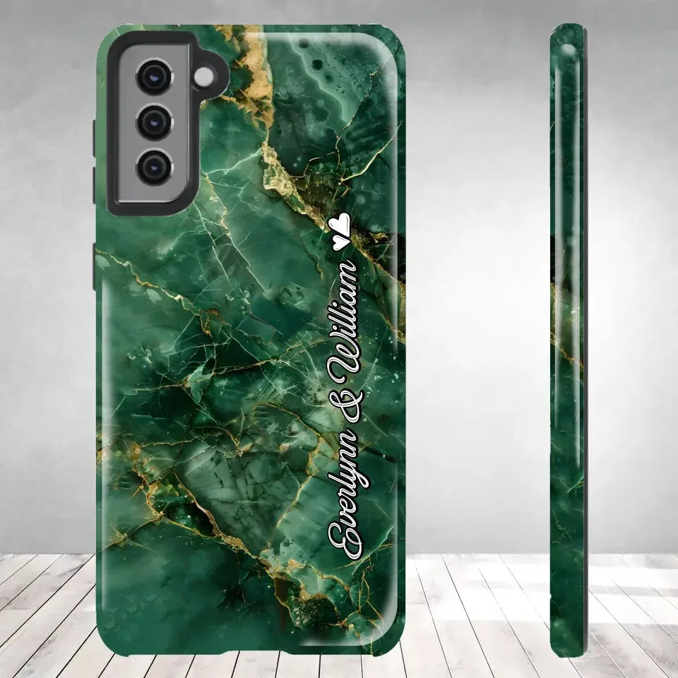 Heart-Themed Background Combined Names Of Loving Couples - Personalized Gifts For Couples - Tough Phone Case