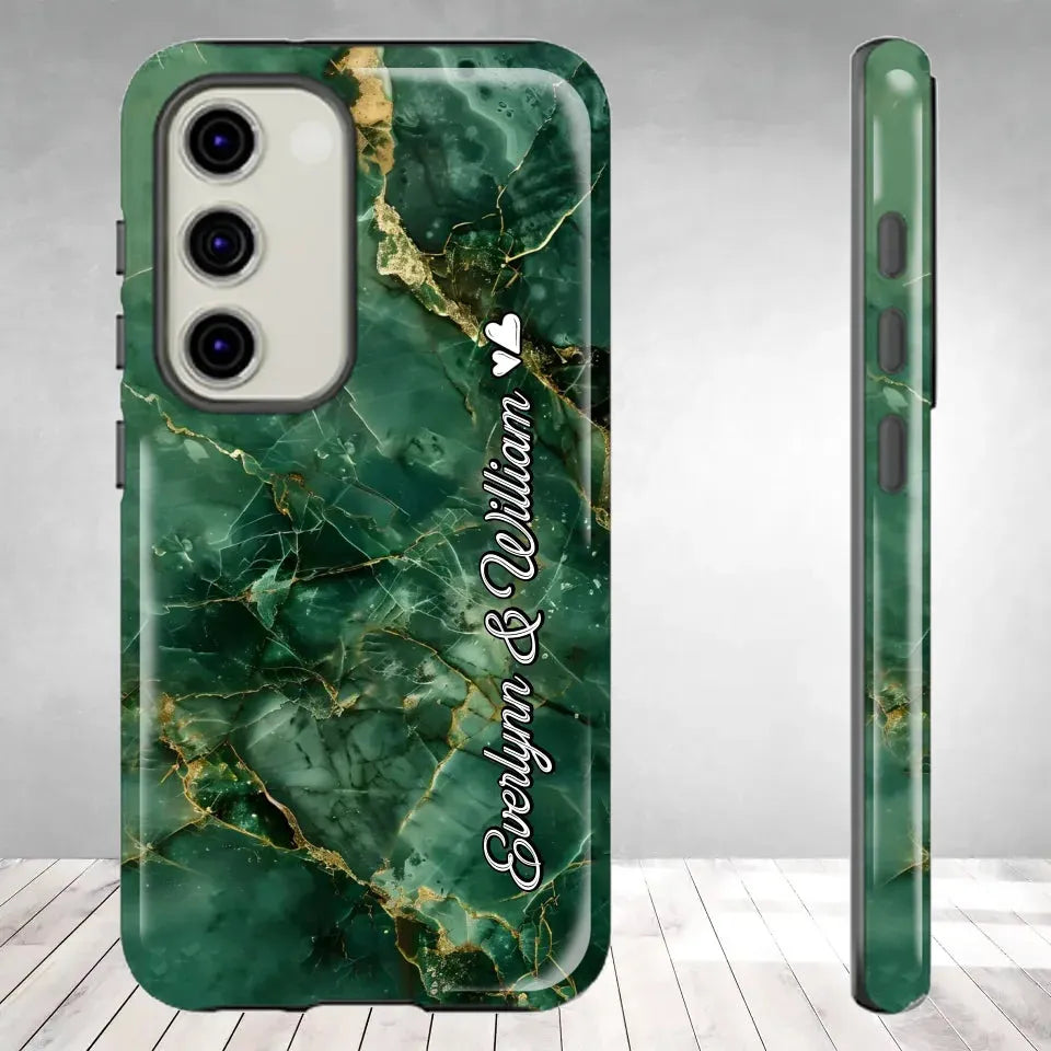 Heart-Themed Background Combined Names Of Loving Couples - Personalized Gifts For Couples - Tough Phone Case