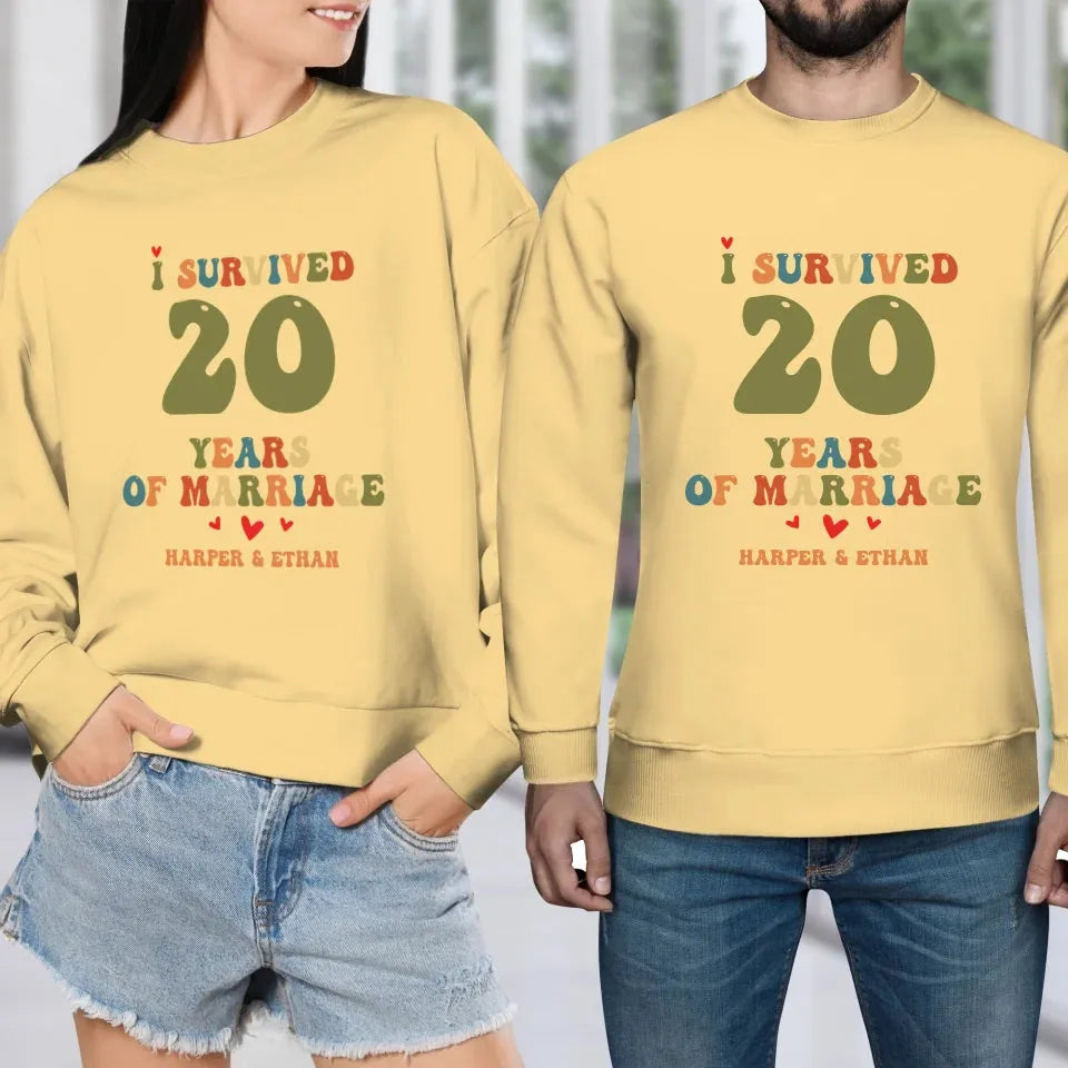 I Survived Years Of Marriage Vintage Colors - Personalized Gifts For Couples - Unisex Sweater