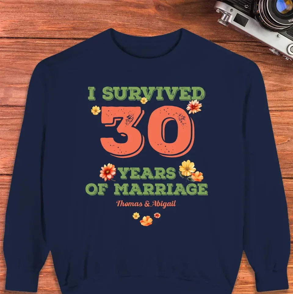 I Survived Years Of Marriage Retro Flowers - Personalized Gifts For Couples - Unisex Sweater