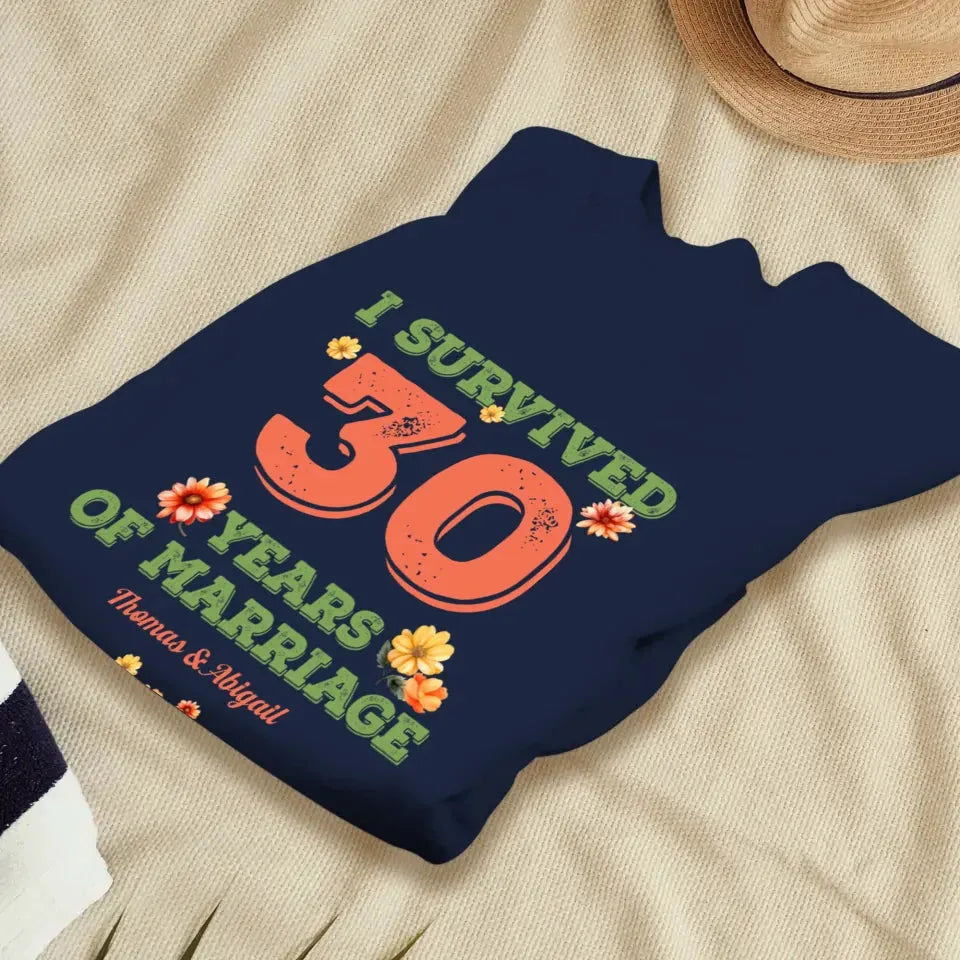 I Survived Years Of Marriage Retro Flowers - Personalized Gifts For Couples - Unisex Sweater