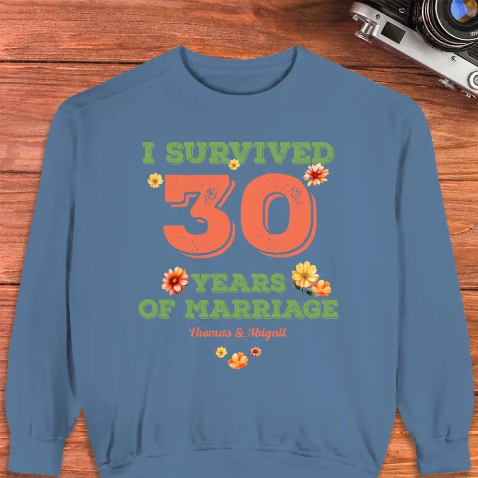 I Survived Years Of Marriage Retro Flowers - Personalized Gifts For Couples - Unisex Sweater