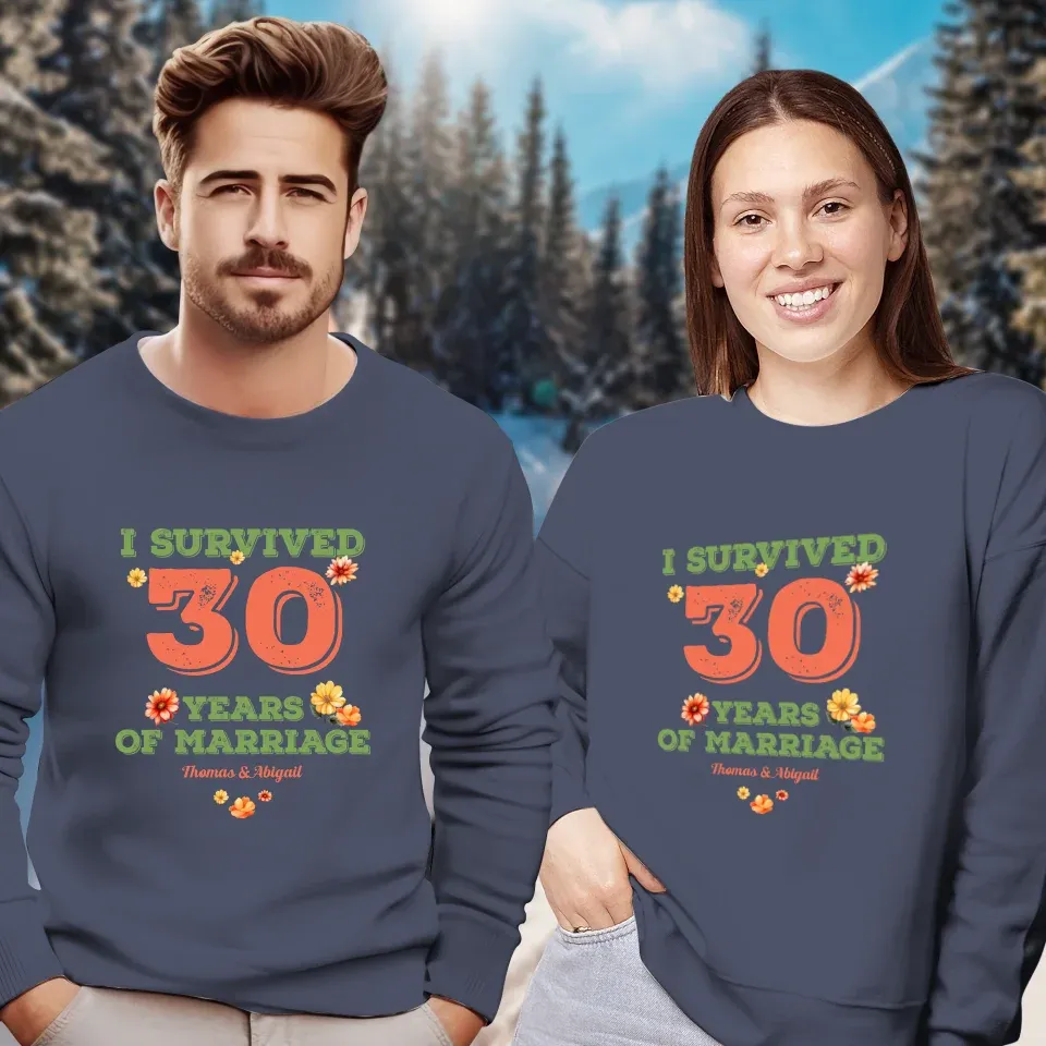 I Survived Years Of Marriage Retro Flowers - Personalized Gifts For Couples - Unisex Sweater