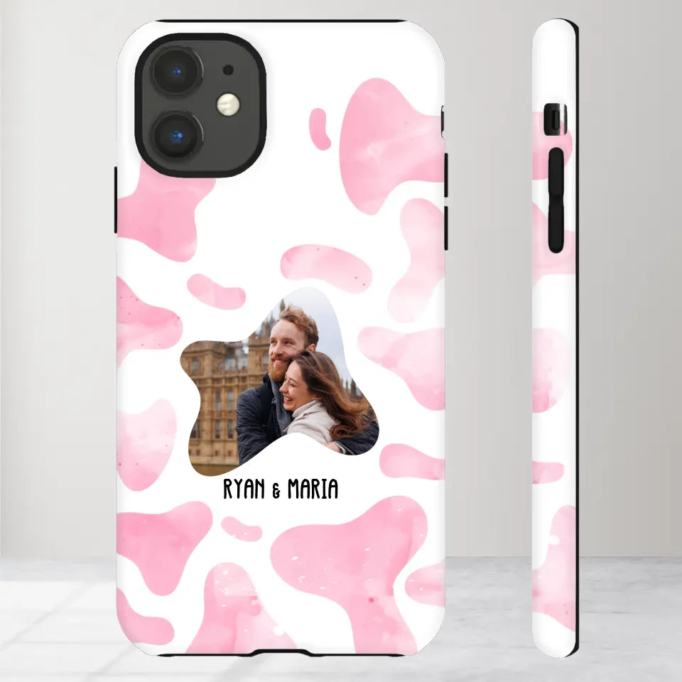 Valentine With Cow Dot Background Couple - 
Personalized Gifts For Couples - Tough Phone Case