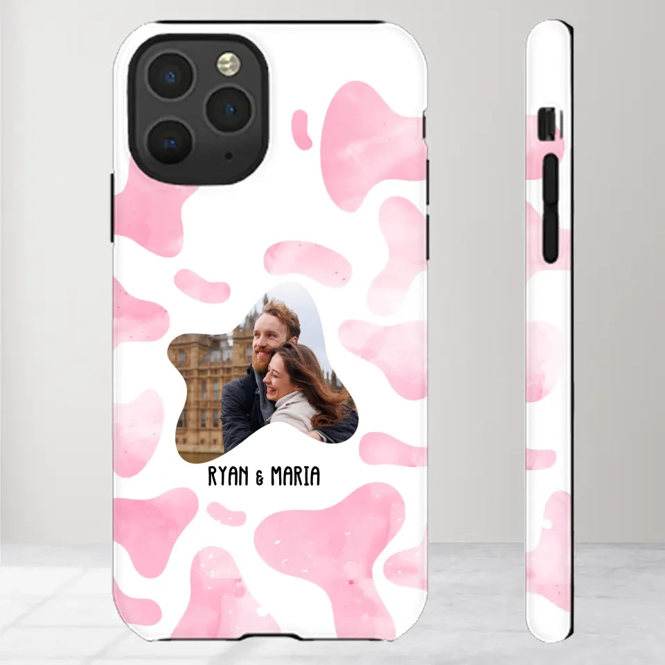 Valentine With Cow Dot Background Couple - 
Personalized Gifts For Couples - Tough Phone Case