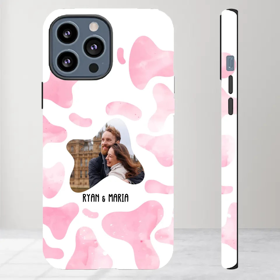 Valentine With Cow Dot Background Couple - 
Personalized Gifts For Couples - Tough Phone Case